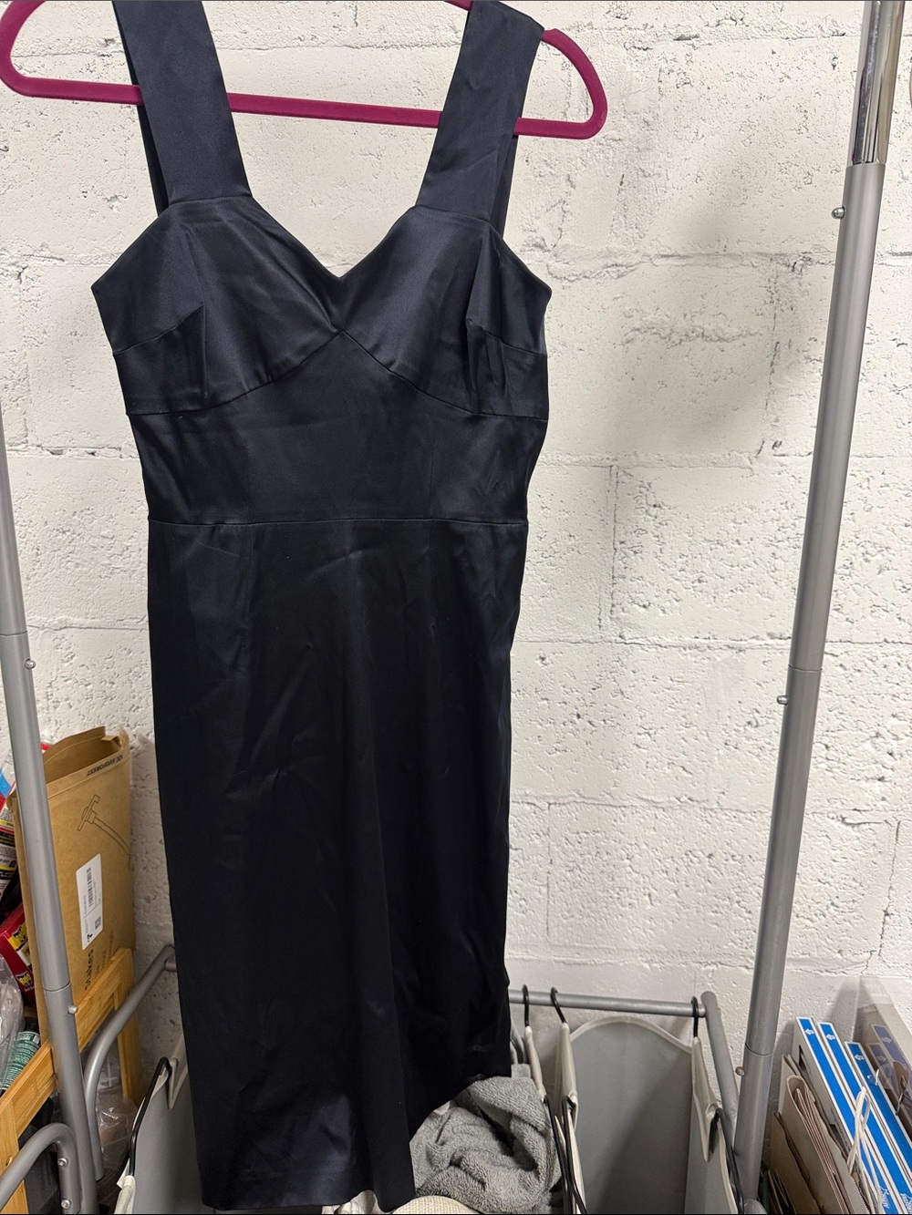 Classic Navy Sleeveless Midi Dress - Satin PRADA Dress Side Zip - Size 42 (6 US)